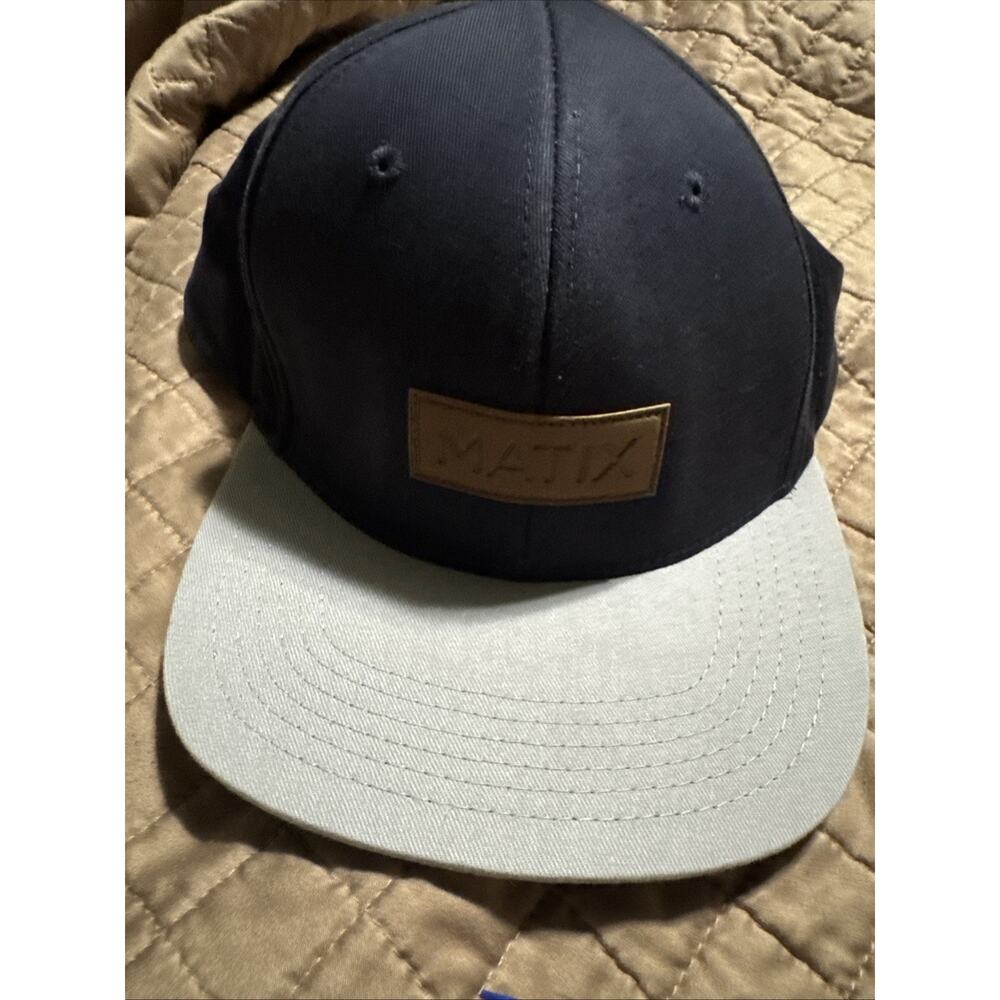 Matix Snapback Hat Navy Blue Mens Leather Patch Skate Surf BMX